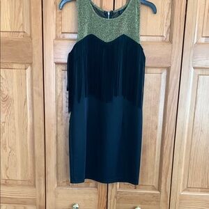 Love Culture Black and Gold Sheath Dress with Halter Neckline for Cocktail